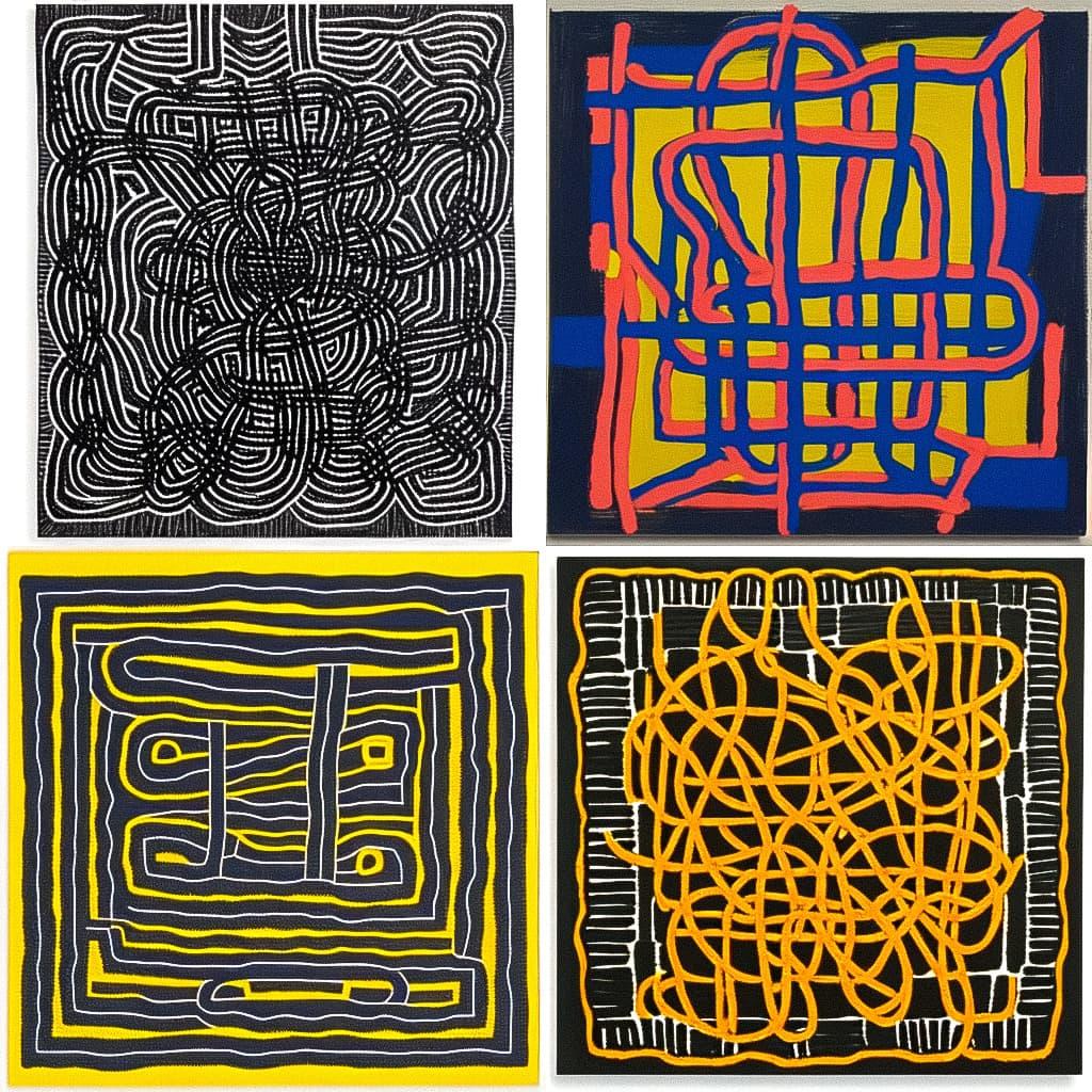 Jonathan Lasker style, Midjourney Niji 5, render 1 of 4
