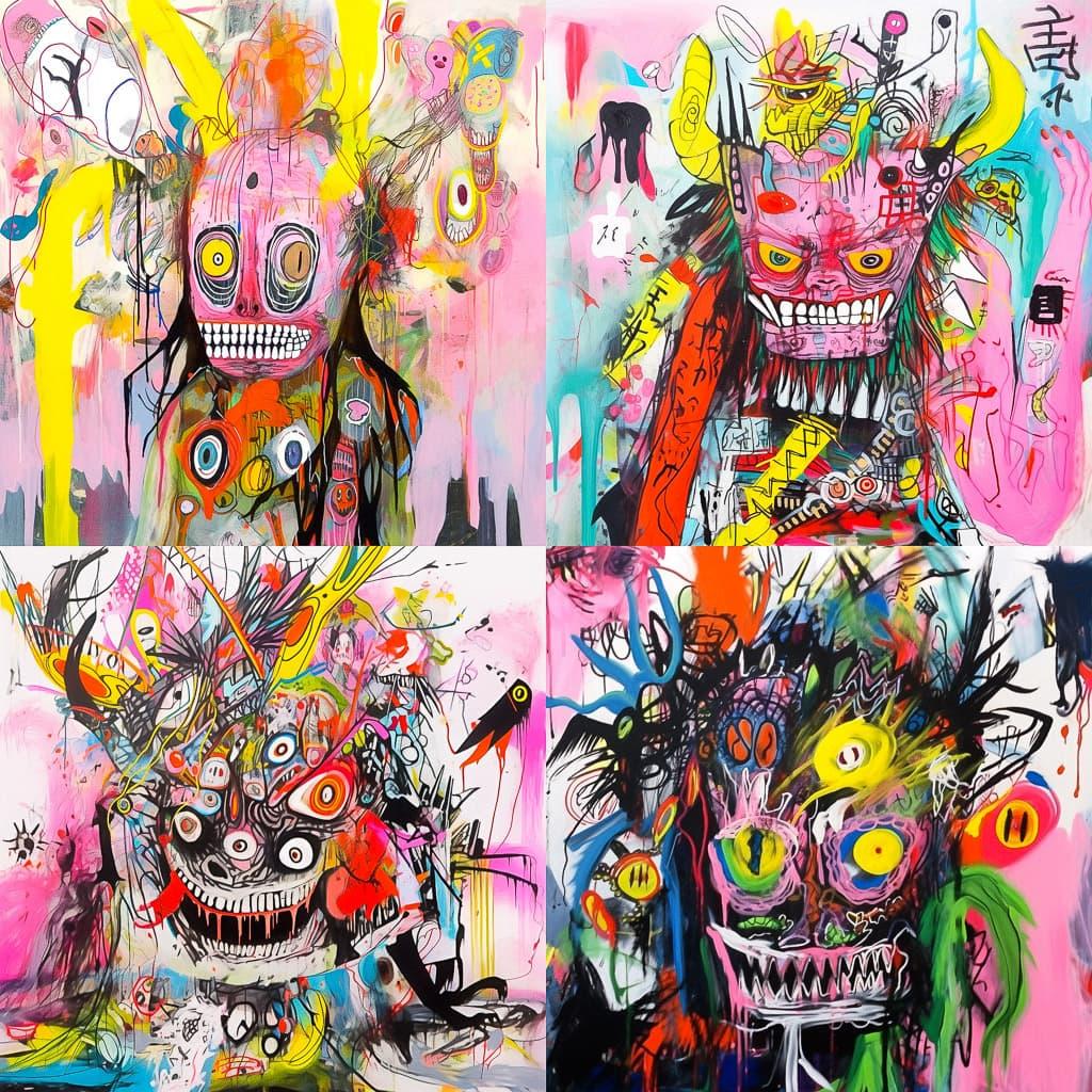 Jonathan Meese style, Midjourney Niji 5, render 1 of 4