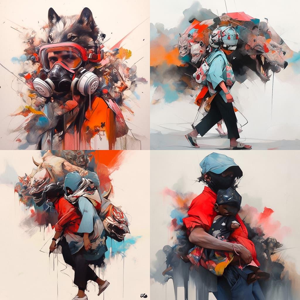 Joram Roukes style, Midjourney Niji 5, render 1 of 4