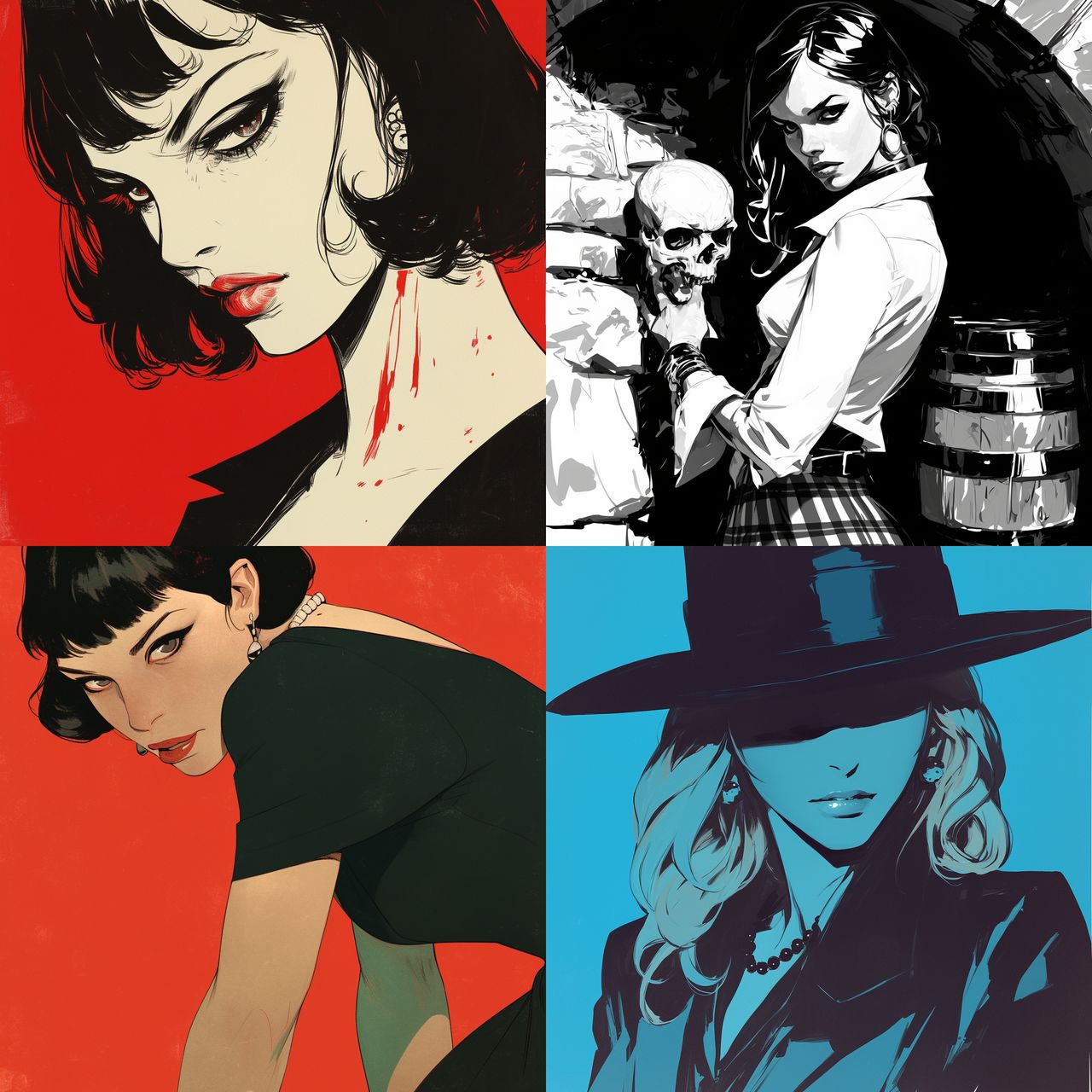 Jordi Bernet style, Midjourney Niji 6, render 1 of 4