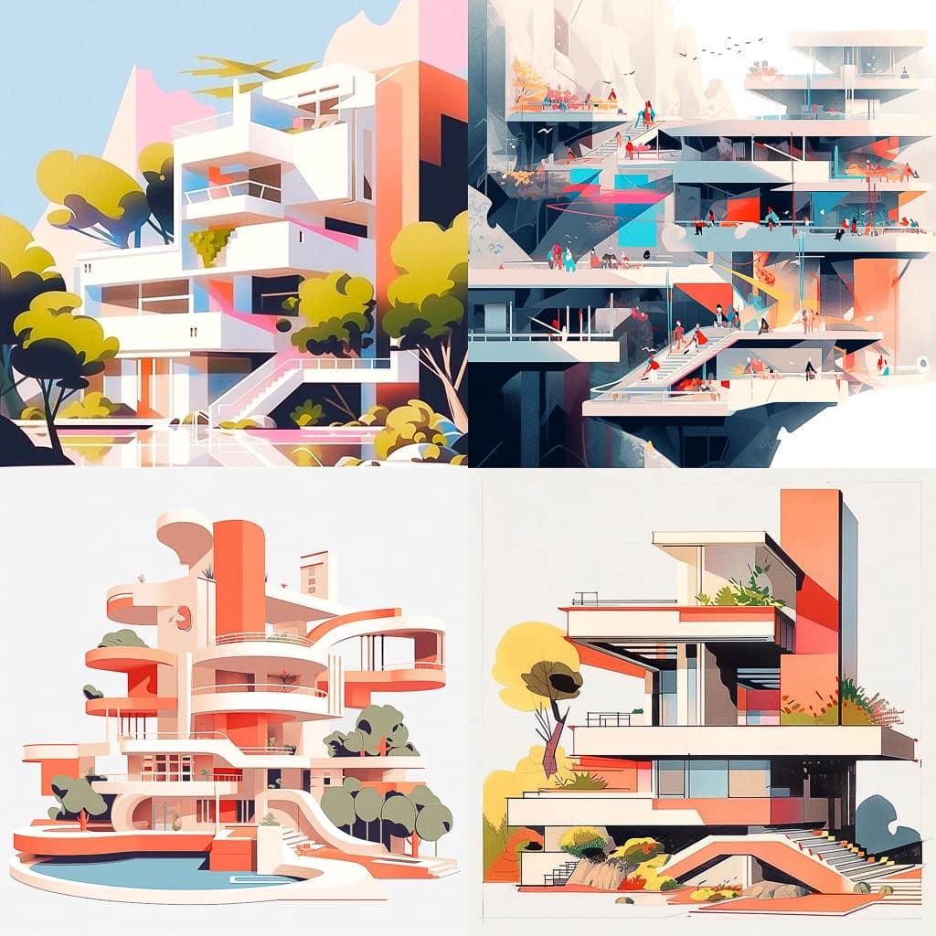 Jorn Utzon style, Midjourney Niji 5, render 1 of 4
