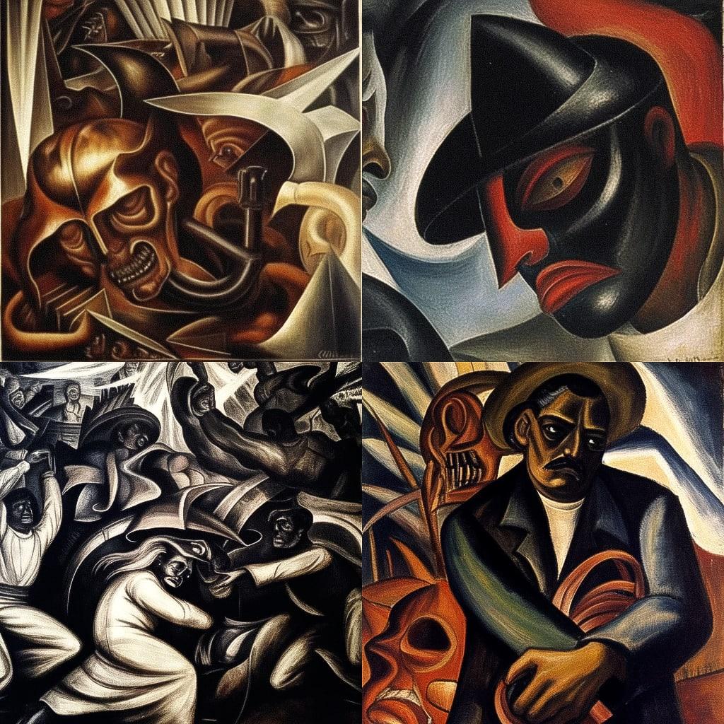 Jose Clemente Orozco style, Midjourney Niji 4, render 1 of 4