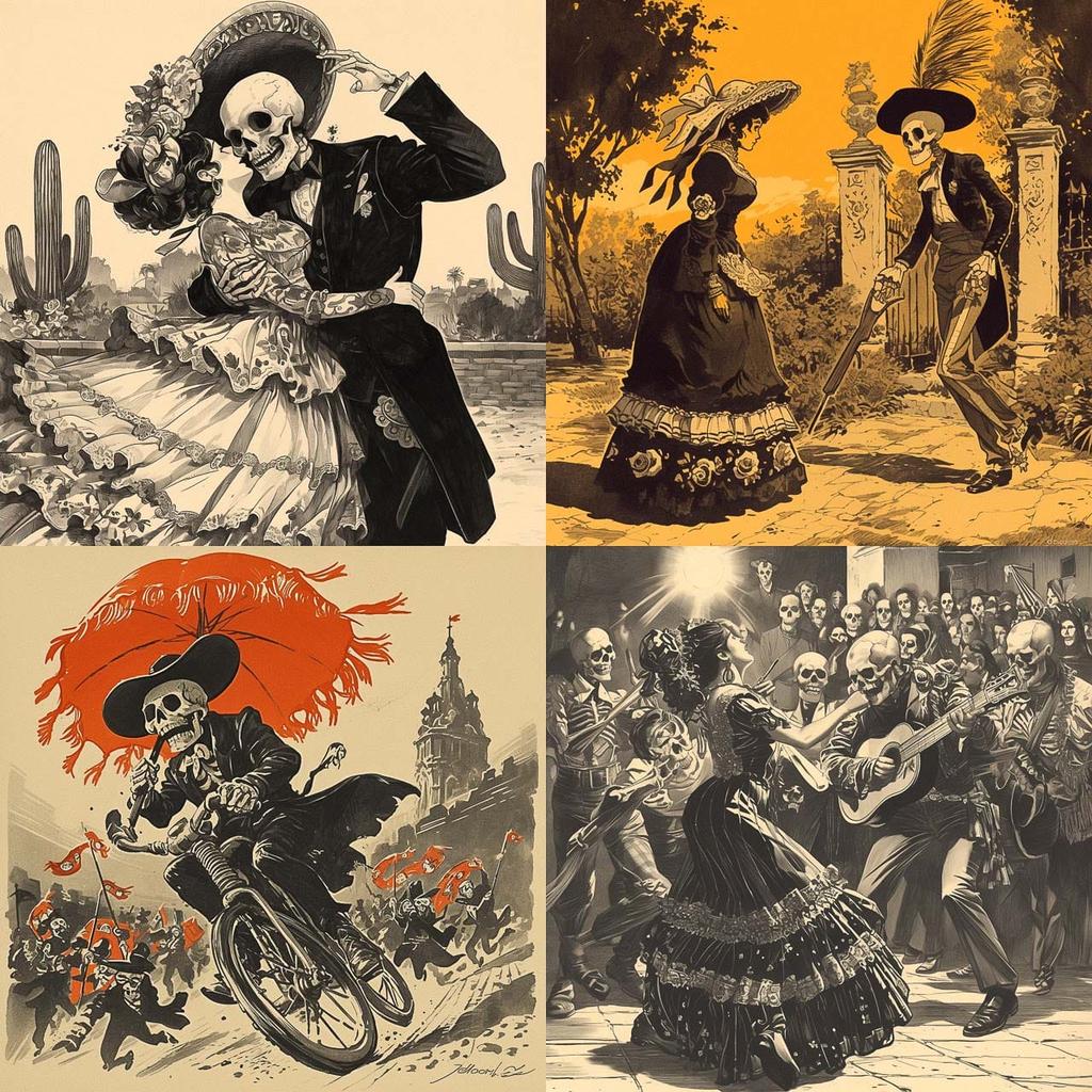 Jose Guadalupe Posada style, Midjourney Niji 6, render 1 of 4