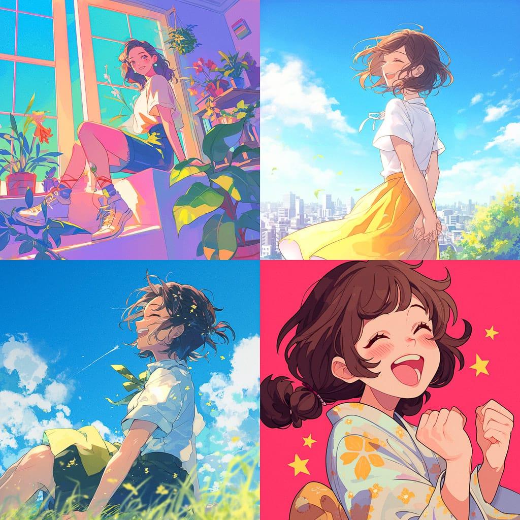 Joyful atmosphere style, Midjourney Niji 6, render 1 of 4