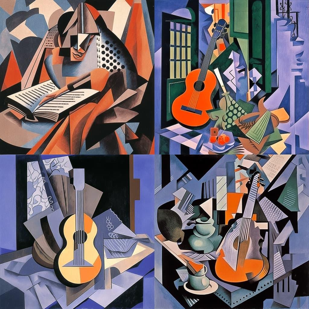 Juan Gris style, Midjourney Niji 5, render 1 of 4