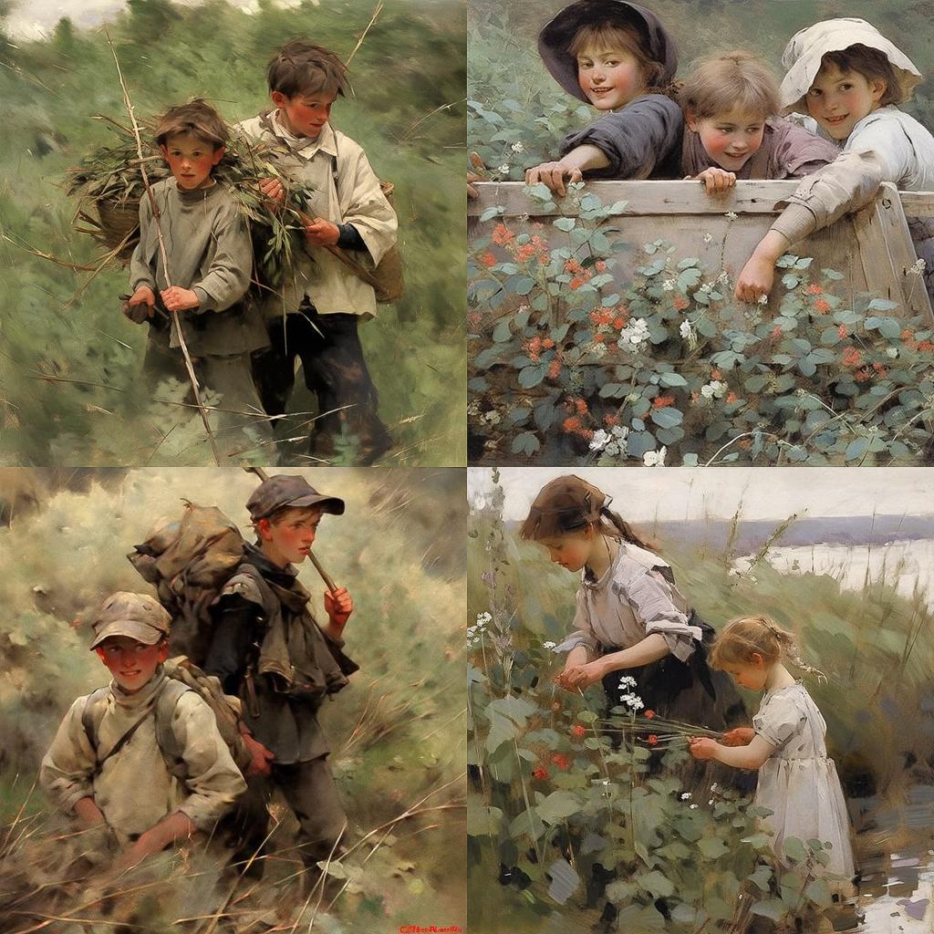 Jules Bastien-Lepage style, Midjourney Niji 5, render 1 of 4