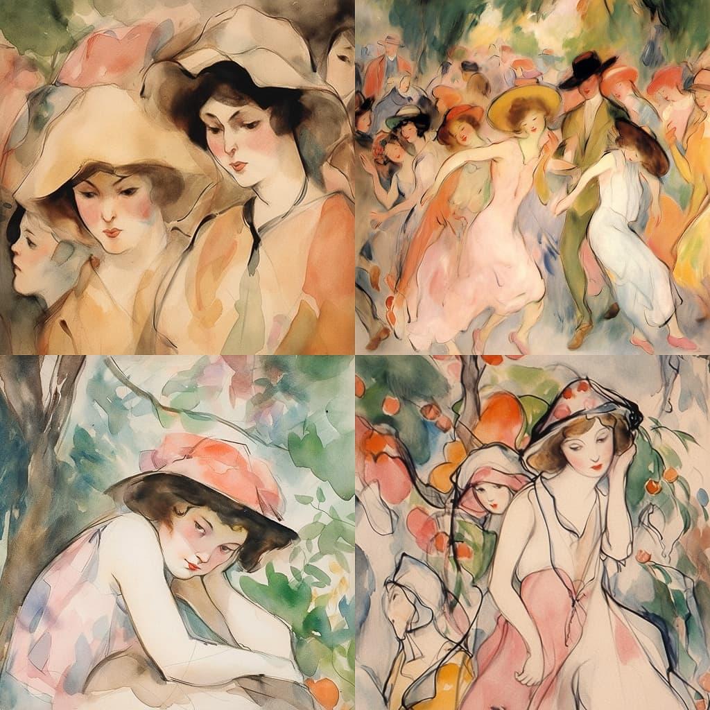 Jules Pascin style, Midjourney Niji 5, render 1 of 4