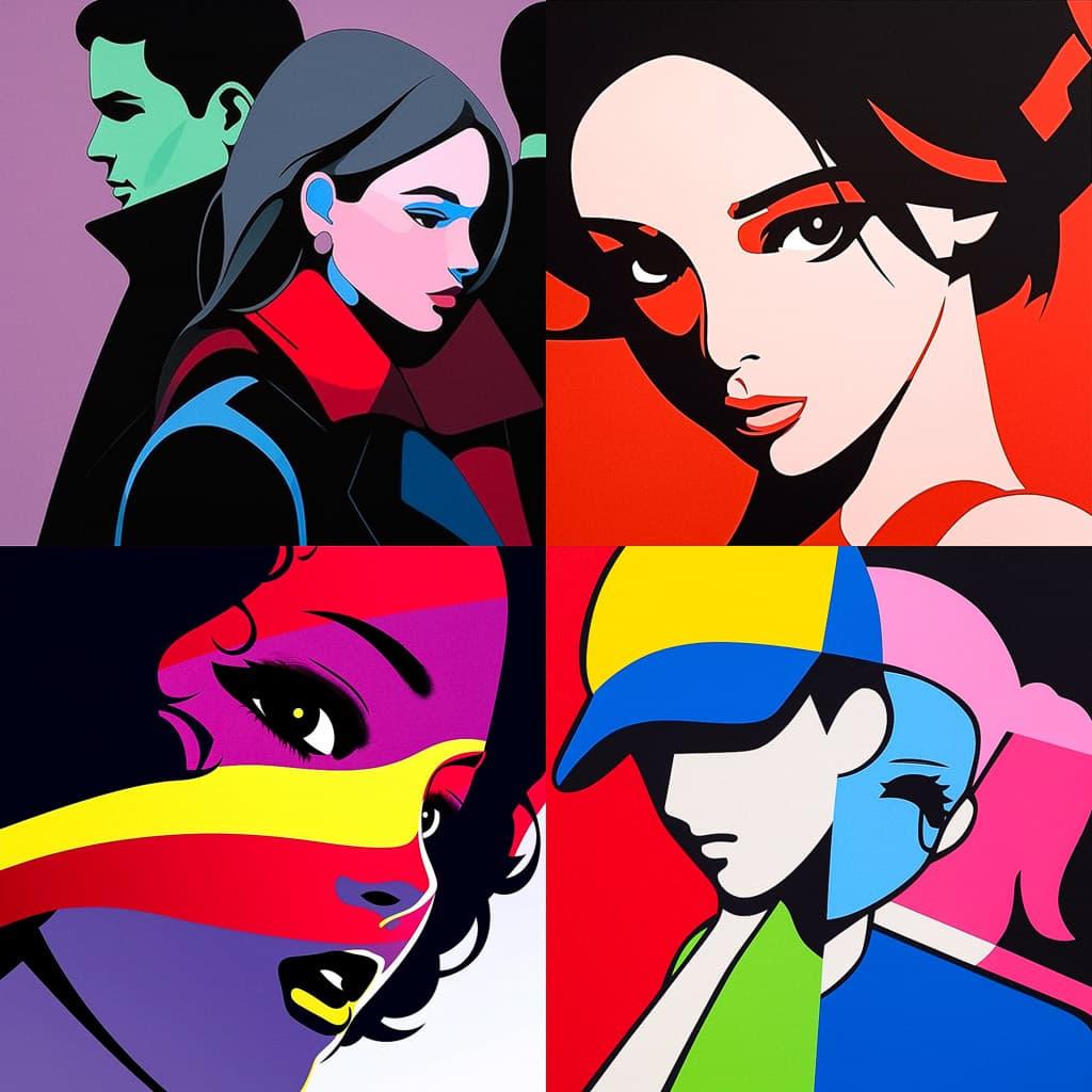 Julian Opie style, Midjourney Niji 5, render 1 of 4
