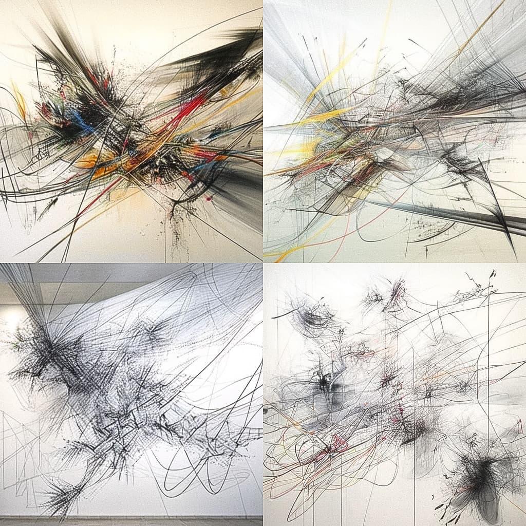 Julie Mehretu style, Midjourney Niji 5, render 1 of 4