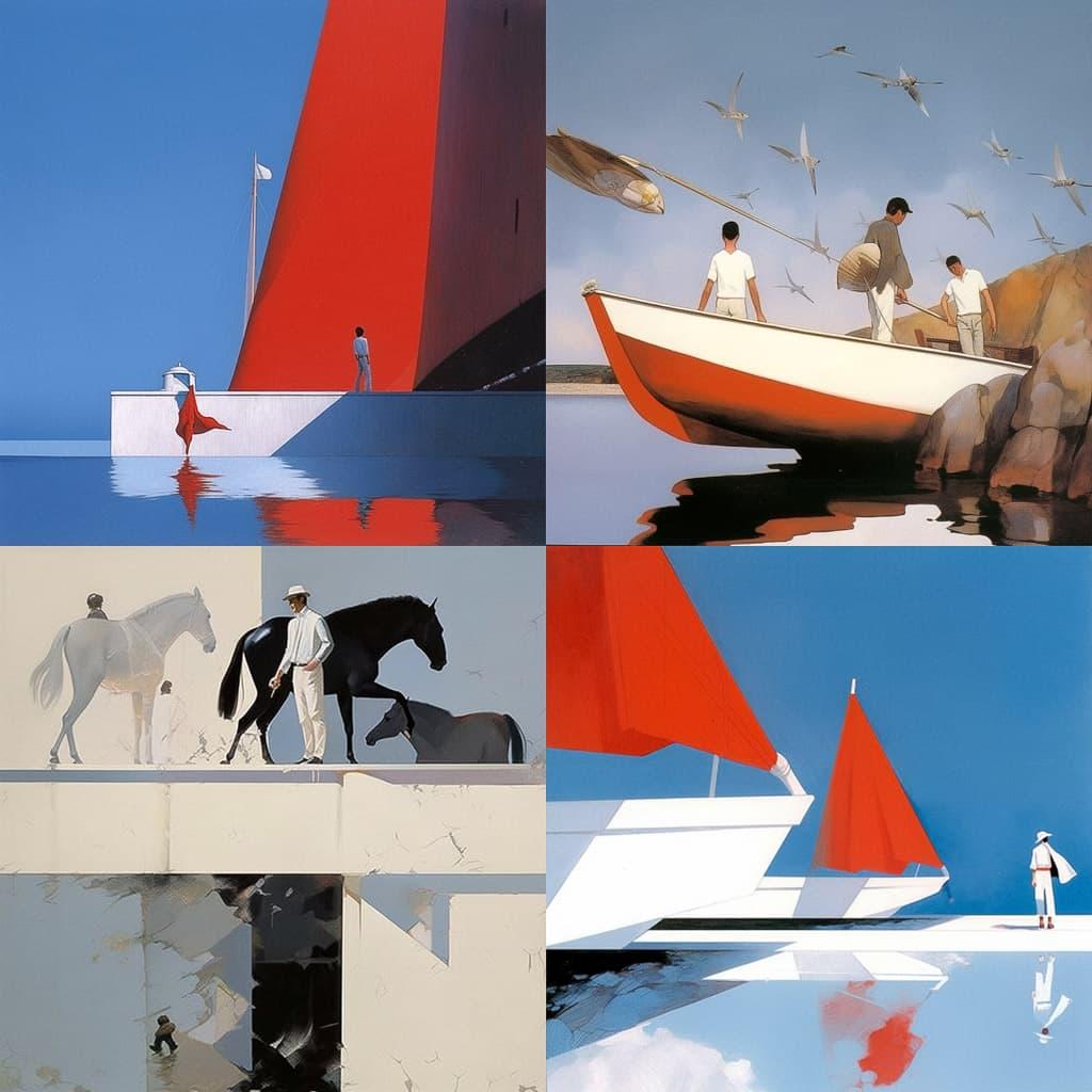 Julio Larraz style, Midjourney Niji 5, render 1 of 4