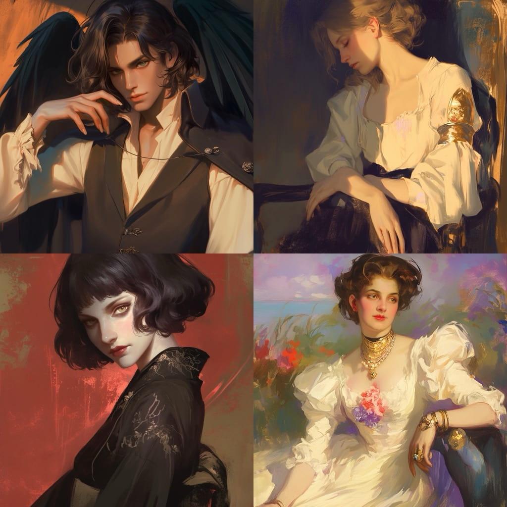 Julius Leblanc Stewart style, Midjourney Niji 6, render 1 of 4