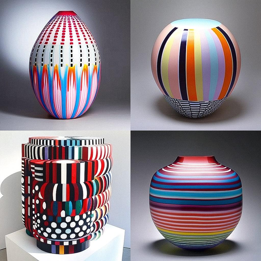 Jun Kaneko style, Midjourney Niji 4, render 1 of 4