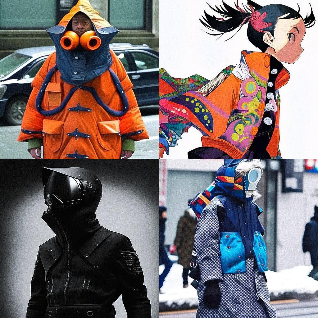 Junya Watanabe style, Midjourney Niji 4, render 1 of 4