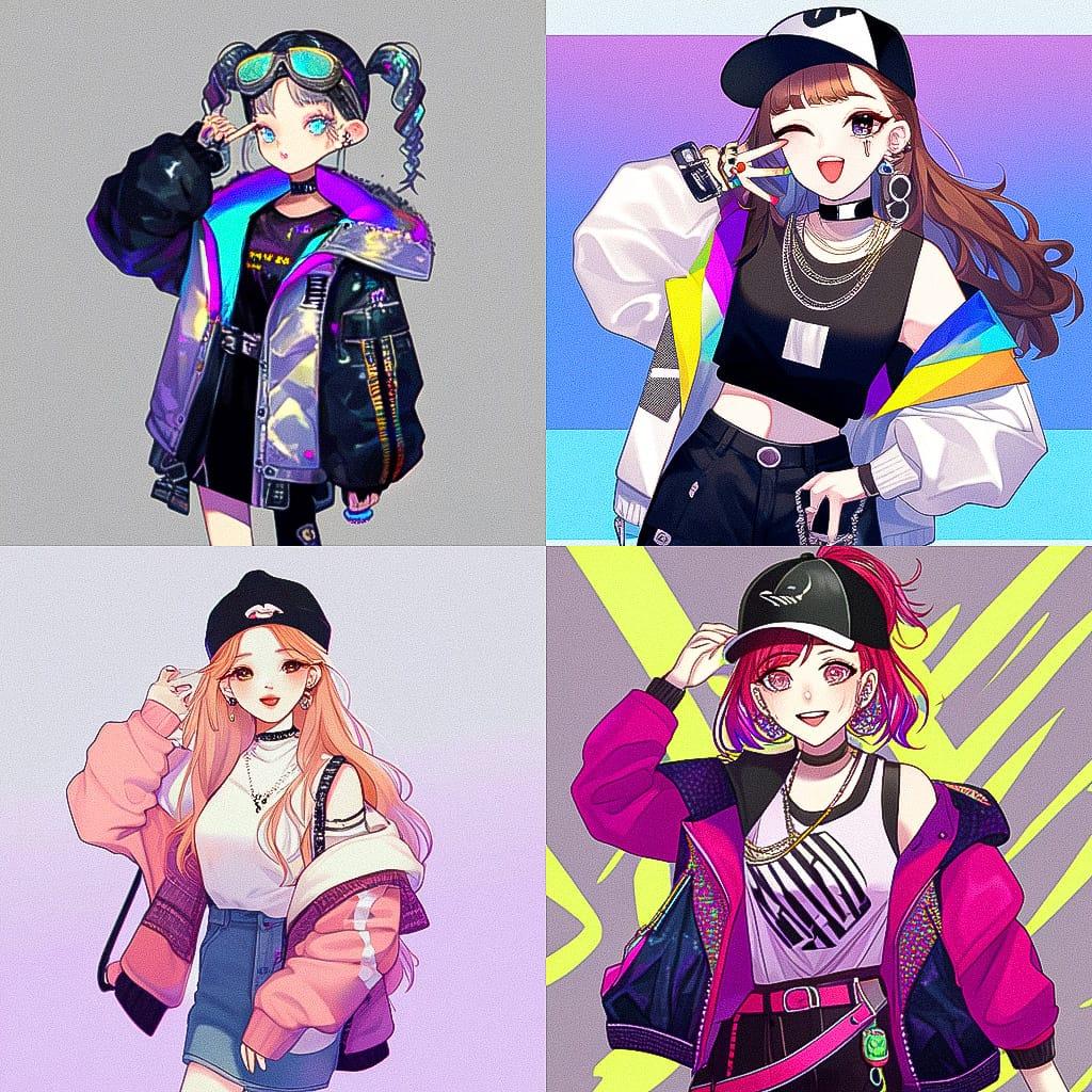 K-pop fashion style, Midjourney Niji 4, render 1 of 4