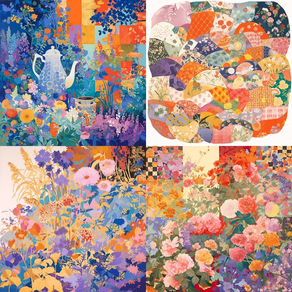 Kaffe Fassett style, Midjourney Niji 6, render 1 of 4