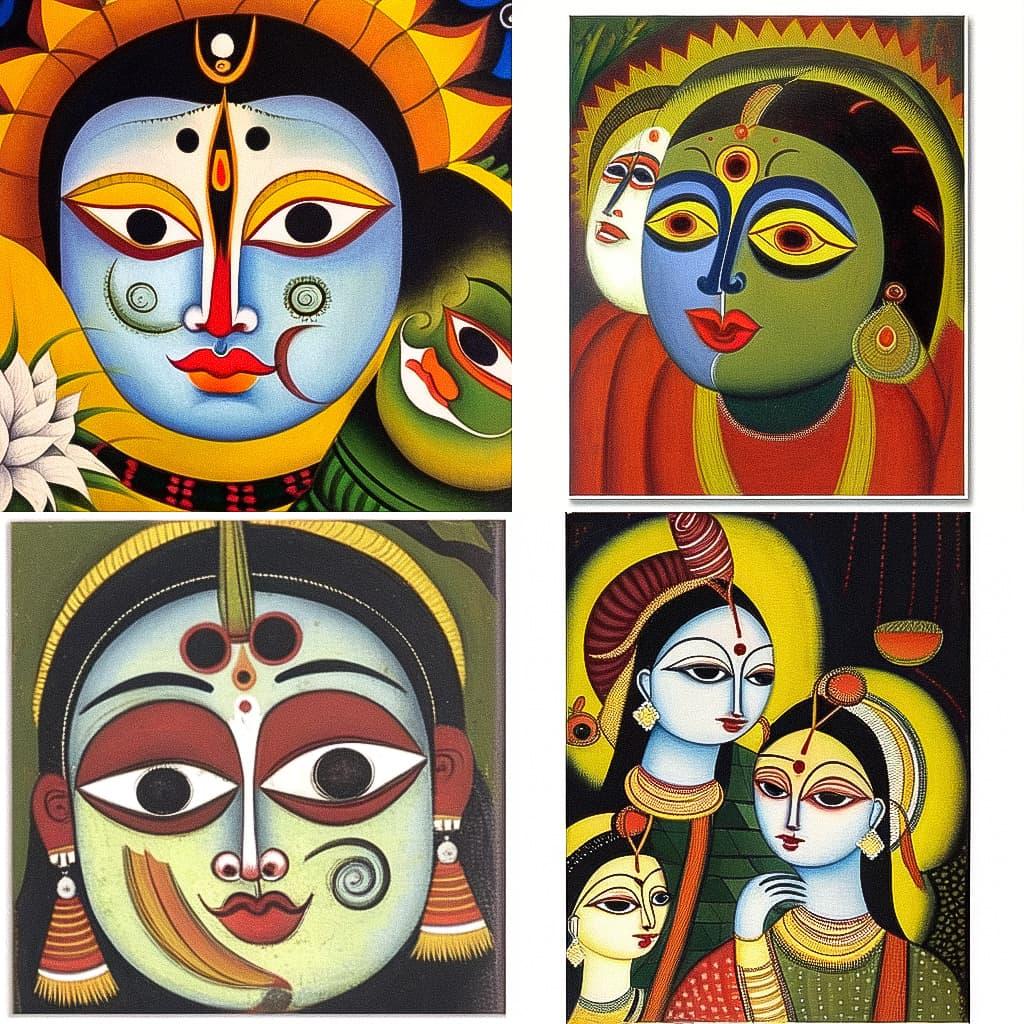 Kalighat painting style, Midjourney Niji 5, render 1 of 4