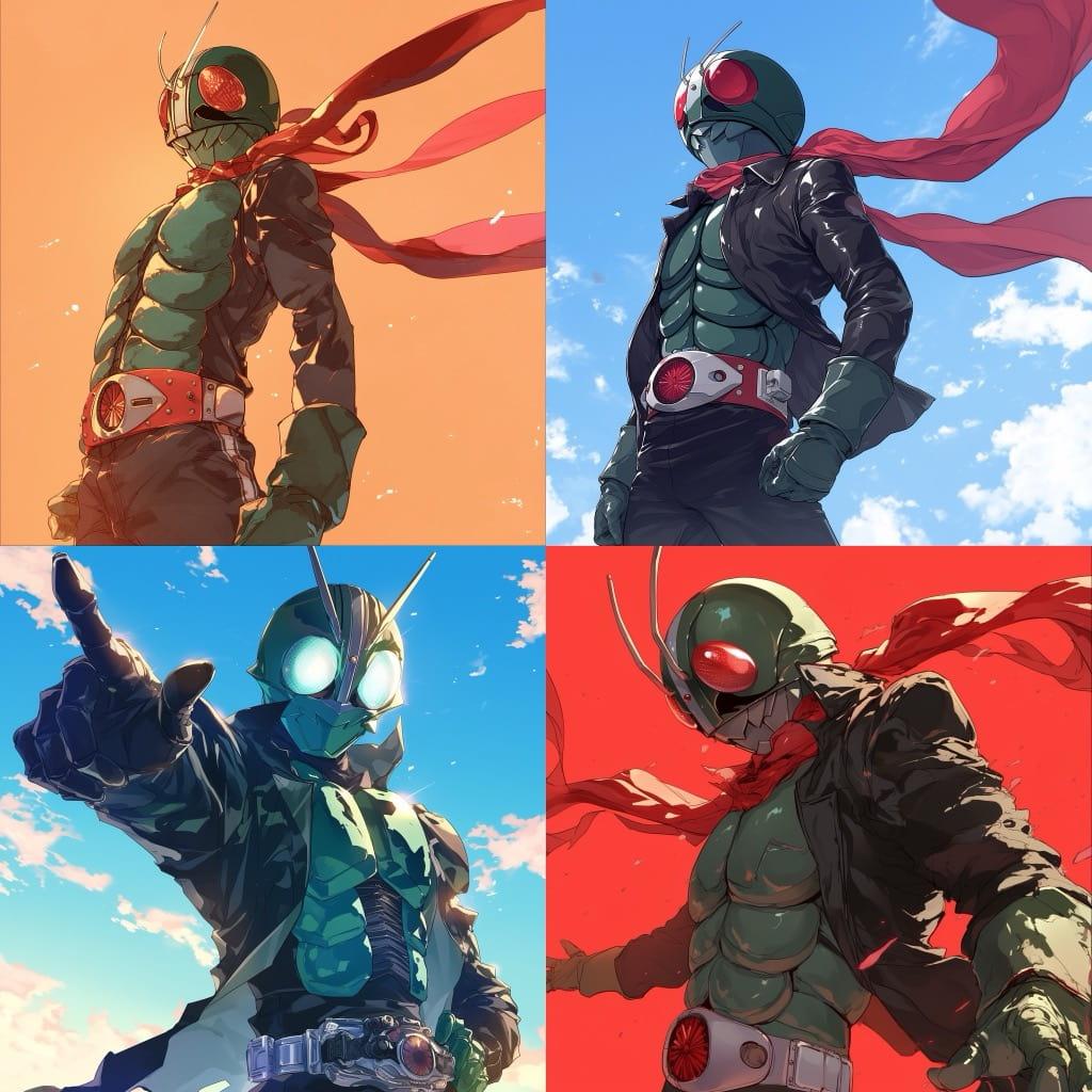 Kamen Rider style, Midjourney Niji 6, render 1 of 4