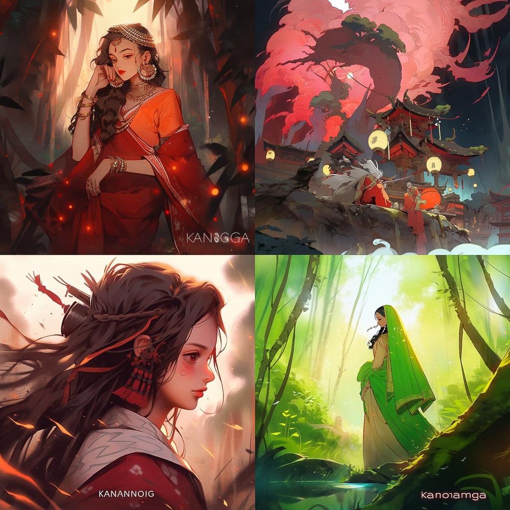 Kangra painting style, Midjourney Niji 5, render 1 of 4