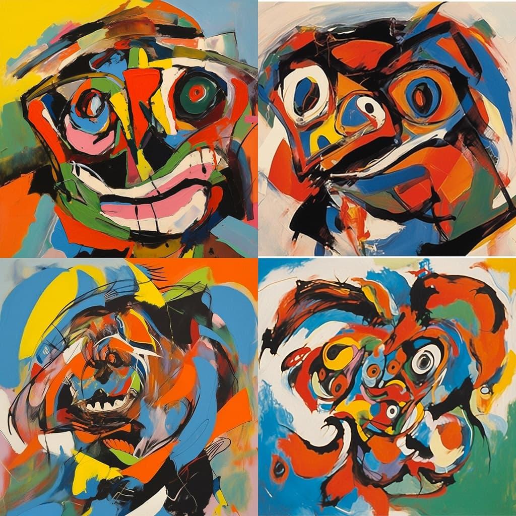 Karel Appel style, Midjourney Niji 5, render 1 of 4