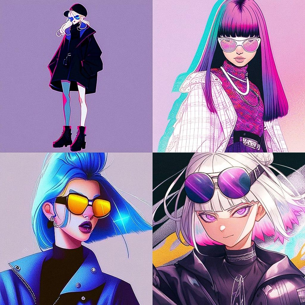 Karl Lagerfeld style, Midjourney Niji 4, render 1 of 4