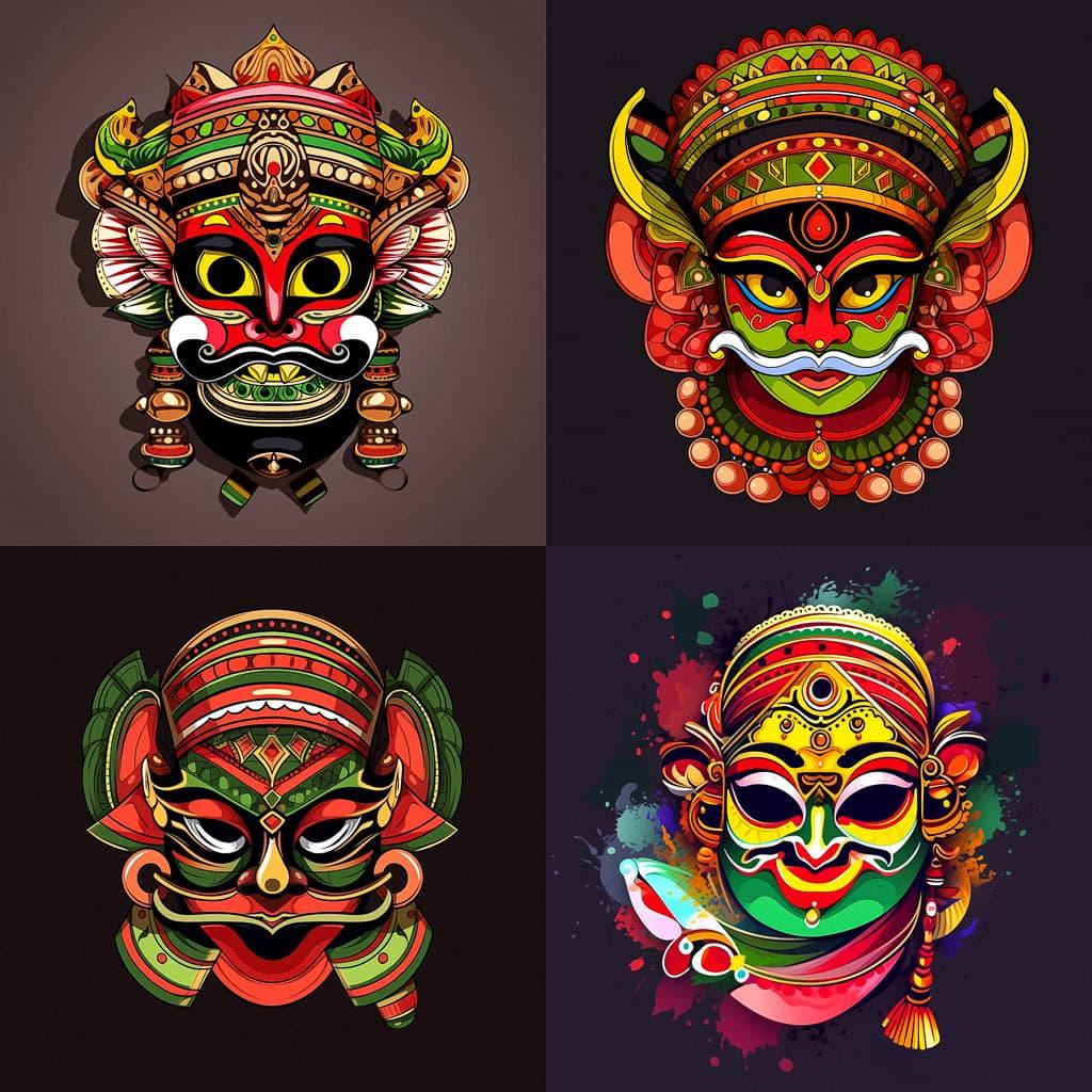 Kathakali mask style, Midjourney Niji 5, render 1 of 4