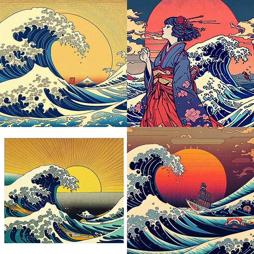 Katsushika Hokusai style, Midjourney Niji 4, render 1 of 4