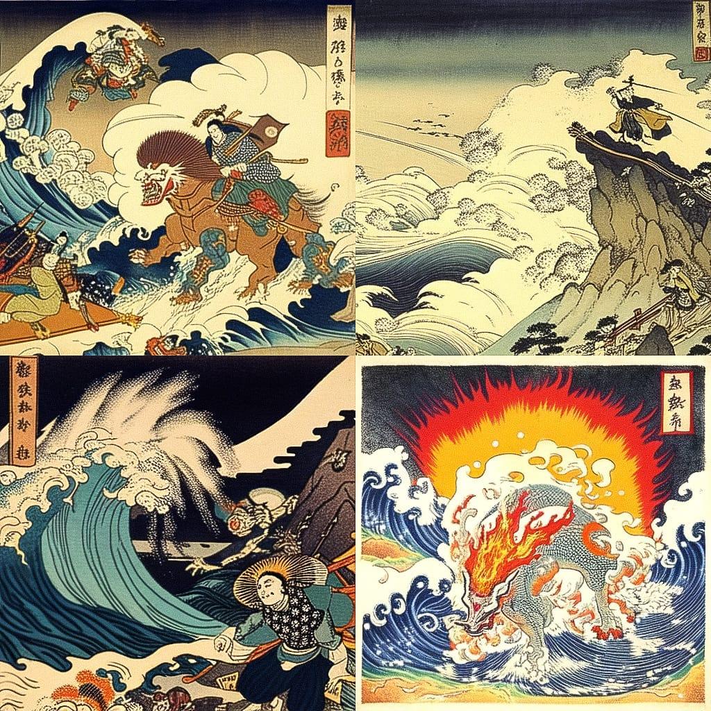 Kawanabe Kyosai style, Midjourney Niji 4, render 1 of 4