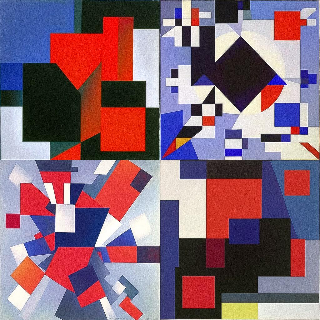 Kazimir Malevich style, Midjourney Niji 4, render 1 of 4