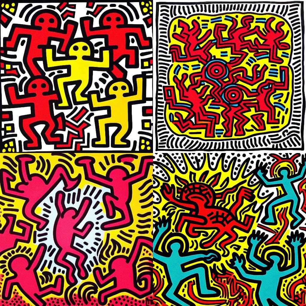 Keith Haring style, Midjourney Niji 4, render 1 of 4