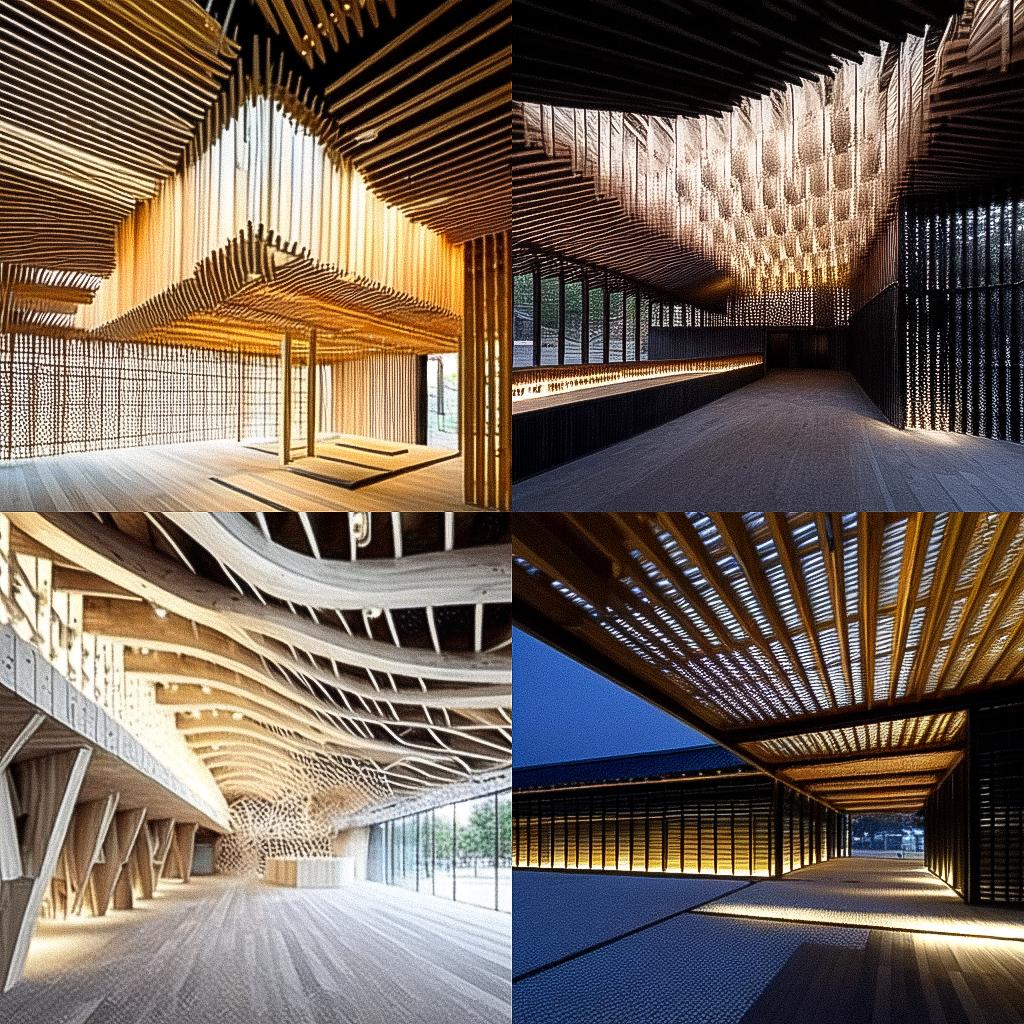 Kengo Kuma style, Midjourney Niji 4, render 1 of 4