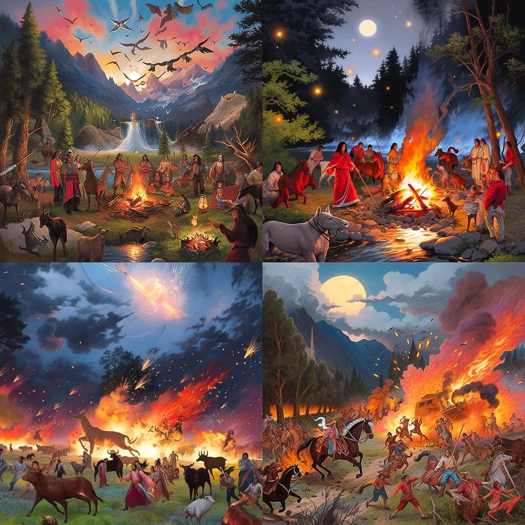 Kent Monkman style, Midjourney Niji 5, render 1 of 4