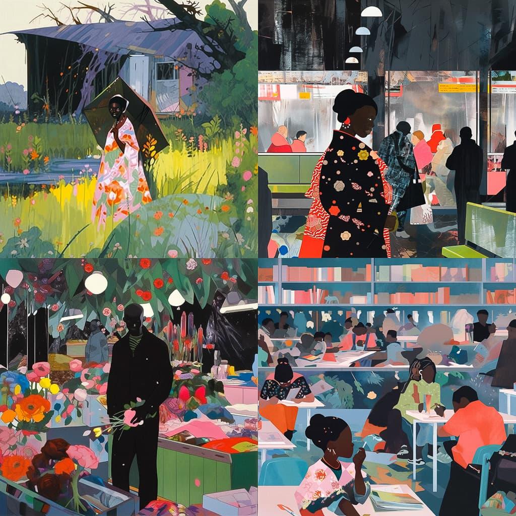Kerry James Marshall style, Midjourney Niji 5, render 1 of 4