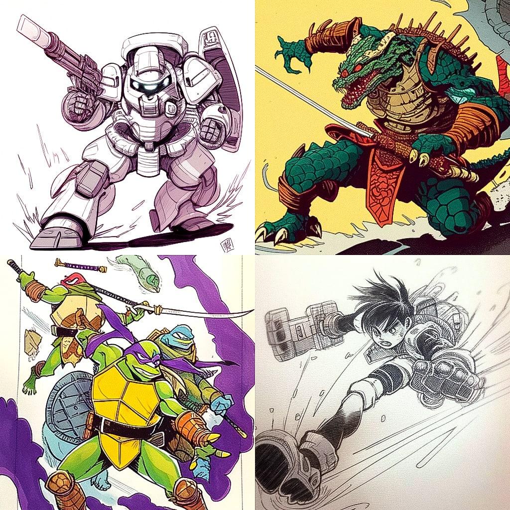 Kevin Eastman style, Midjourney Niji 4, render 1 of 4
