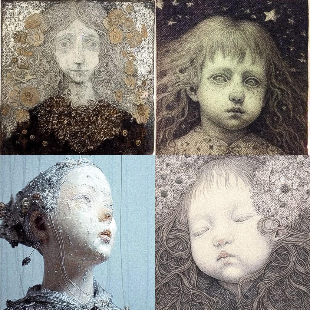 Kiki Smith style, Midjourney Niji 4, render 1 of 4