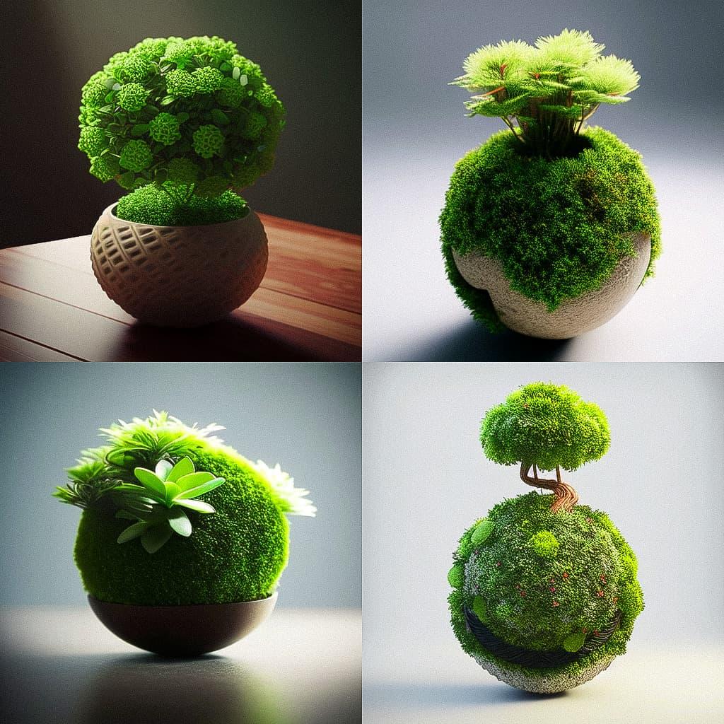 Kokedama style, Midjourney Niji 5, render 1 of 4