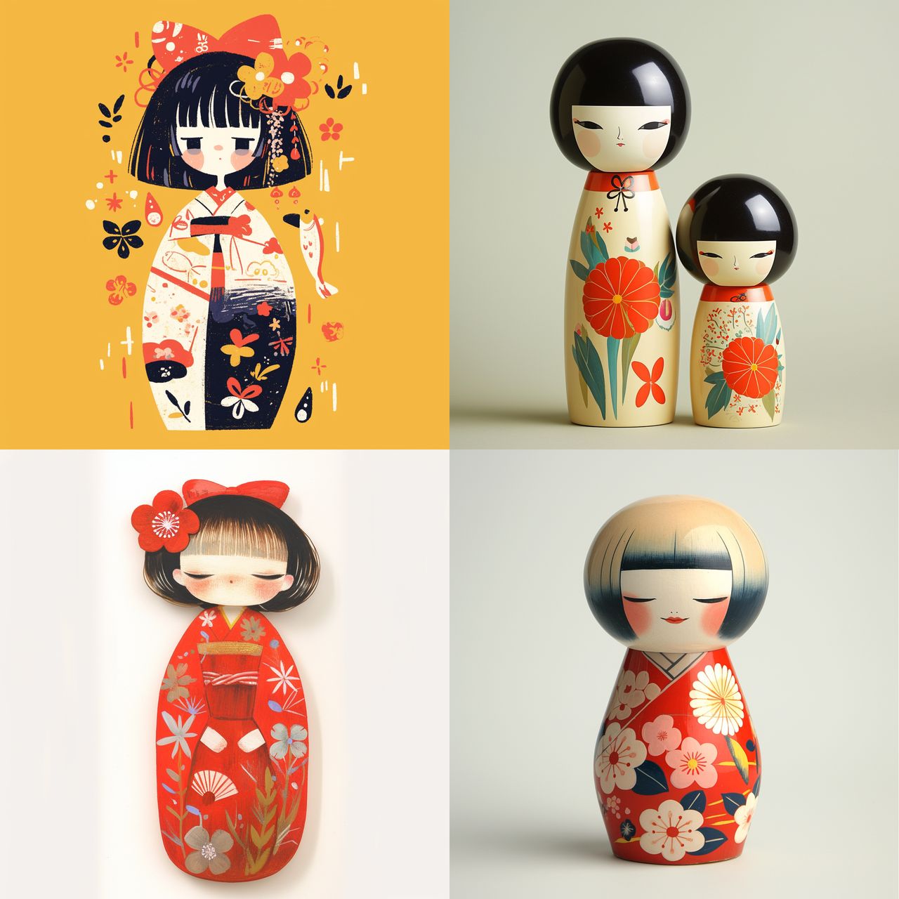 Kokeshi doll style, Midjourney Niji 6, render 1 of 4