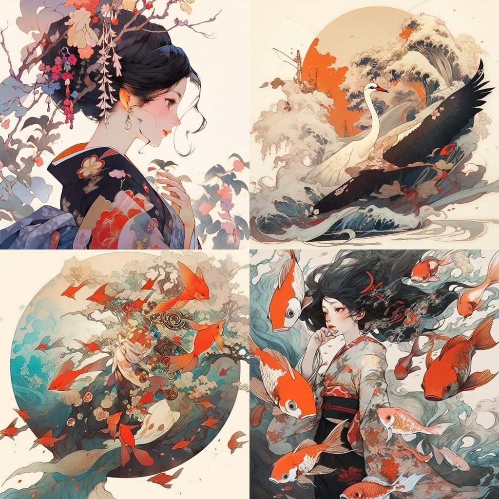 Koson Ohara style, Midjourney Niji 5, render 1 of 4