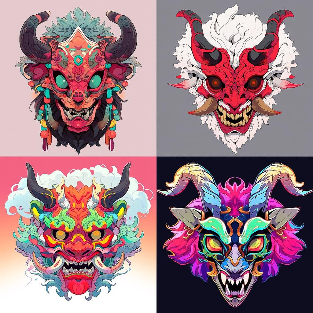 Krampusnacht festival mask style, Midjourney Niji 5, render 1 of 4