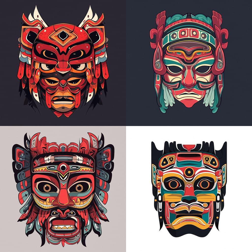 Kwakiutl mask style, Midjourney Niji 5, render 1 of 4