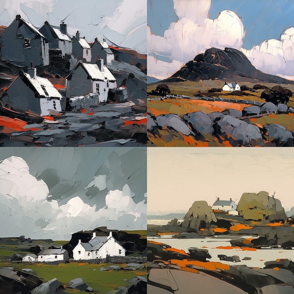 Kyffin Williams style, Midjourney Niji 5, render 1 of 4