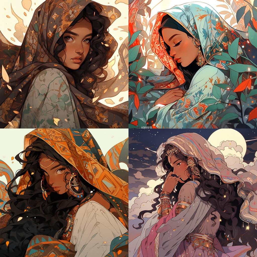 Lalla Essaydi style, Midjourney Niji 5, render 1 of 4