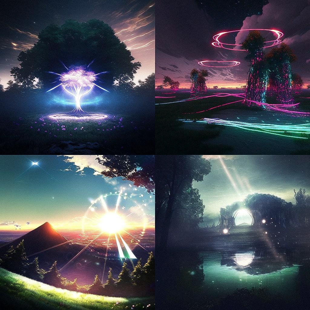 Land art style, Midjourney Niji 4, render 1 of 4