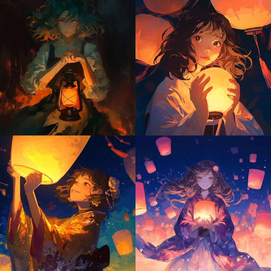 Lantern-lit style, Midjourney Niji 6, render 1 of 4