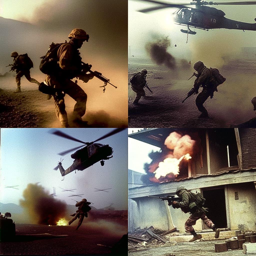 Larry Burrows style, Midjourney Niji 5, render 1 of 4