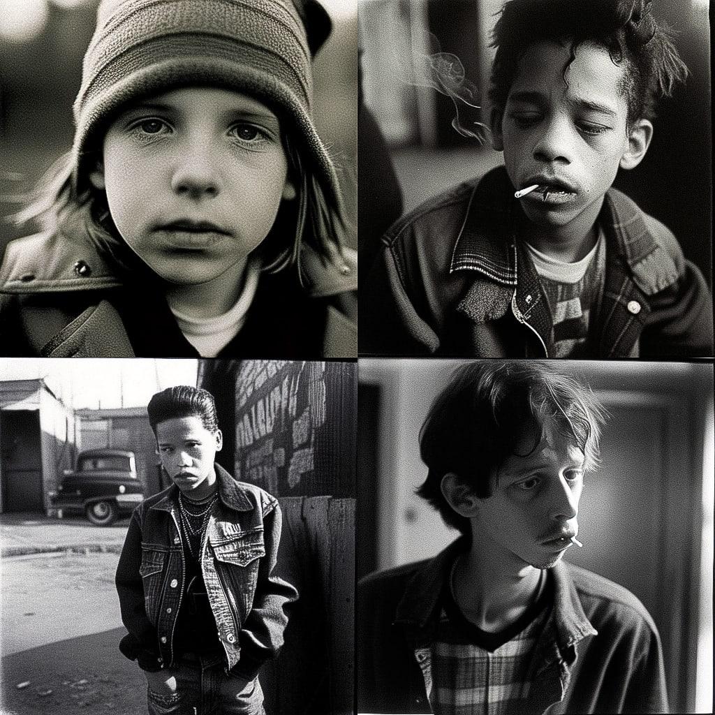 Larry Clark style, Midjourney Niji 4, render 1 of 4