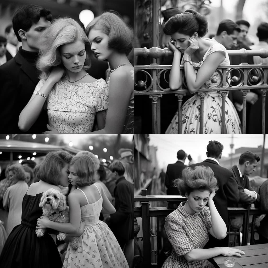 Larry Fink style, Midjourney Niji 4, render 1 of 4
