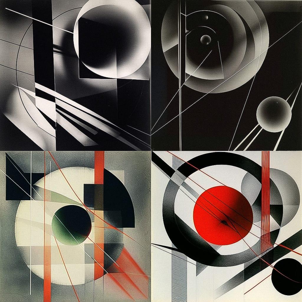 Laszlo Moholy-Nagy style, Midjourney Niji 4, render 1 of 4