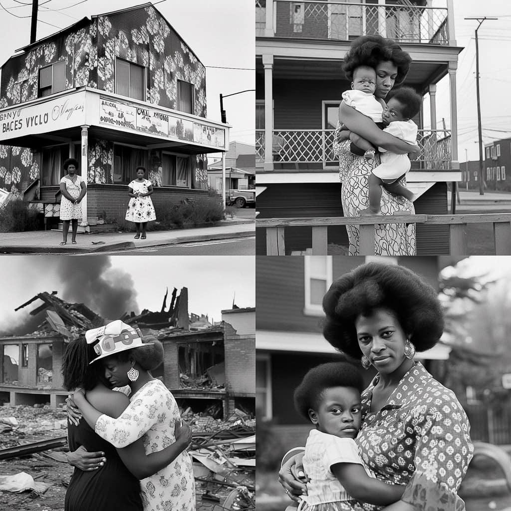 LaToya Ruby Frazier style, Midjourney Niji 5, render 1 of 4