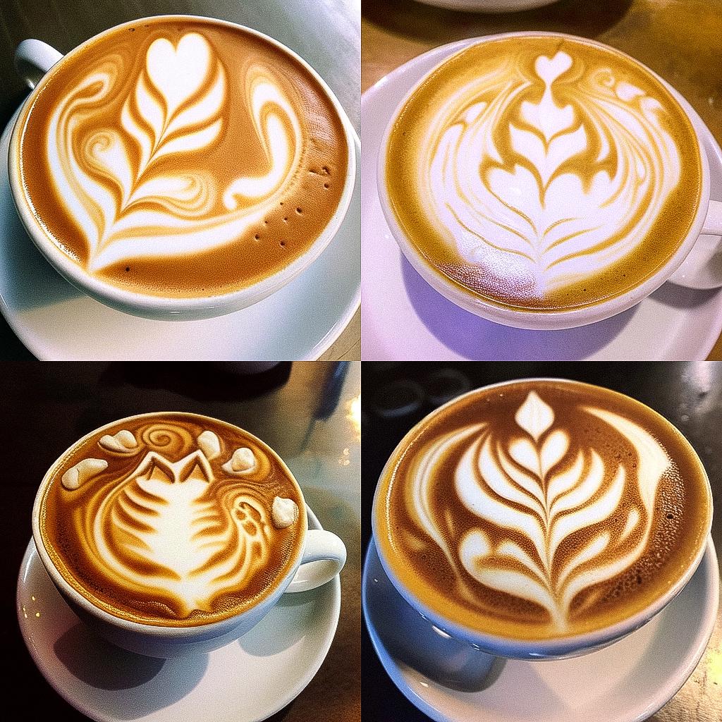 Latte art style, Midjourney Niji 4, render 1 of 4