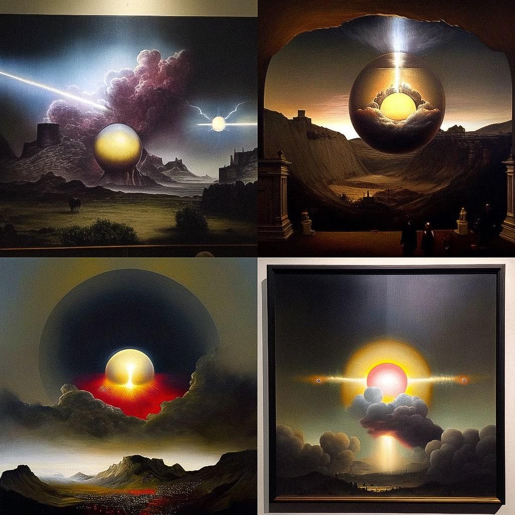 Laurent Grasso style, Midjourney Niji 4, render 1 of 4